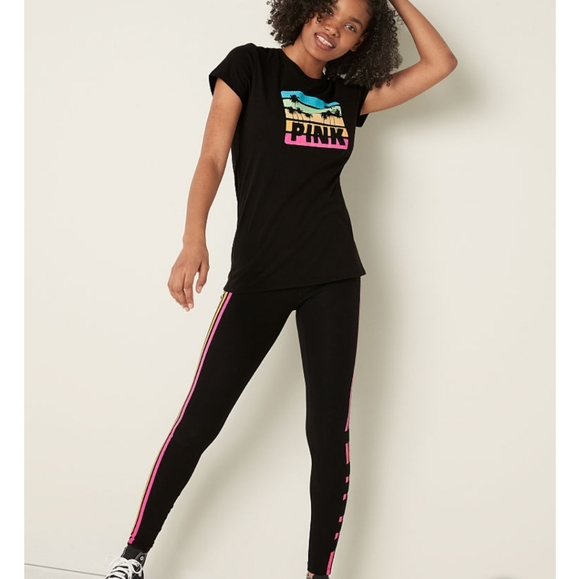 🔥 VS Pink rainbow campus tee & leggings set XXL - Picture 6 of 12
